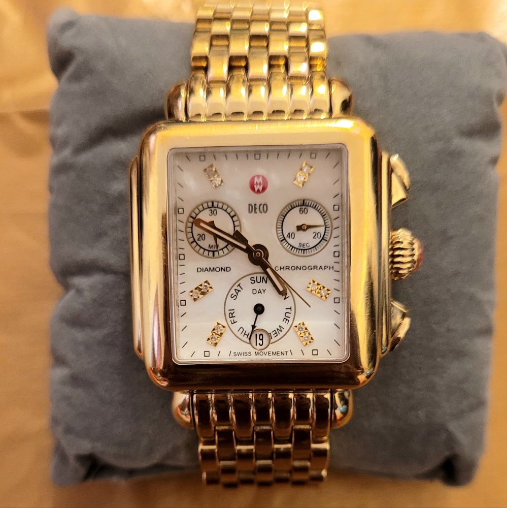 Michele Deco Diamond Gold Watch
